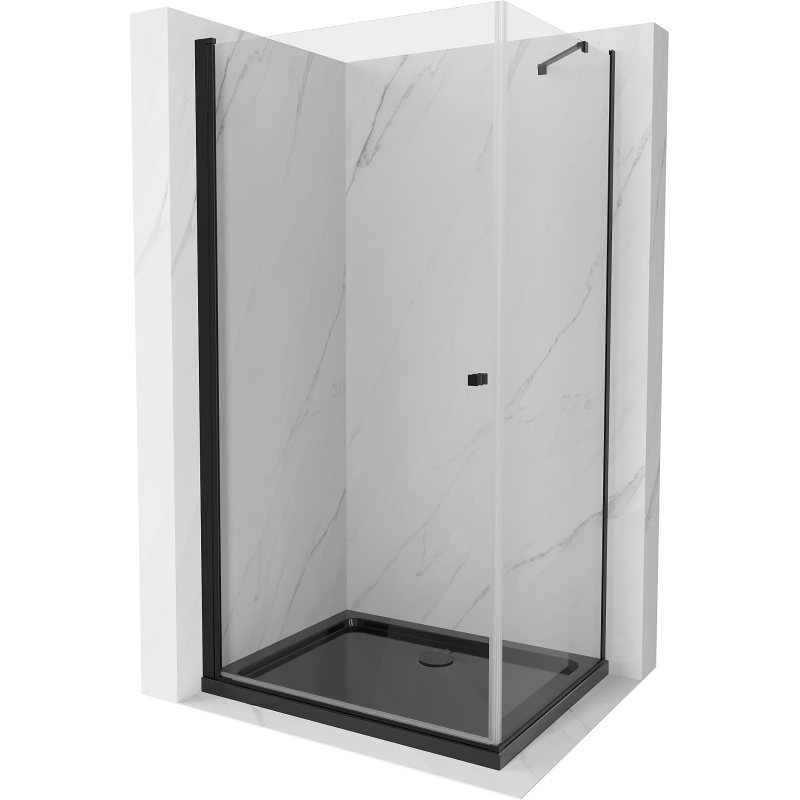 Mexen Pretoria hinged shower cubicle 100 x 70 cm, transparent, Black + shower tray Flat, Black - 852-100-070-70-00-4070B