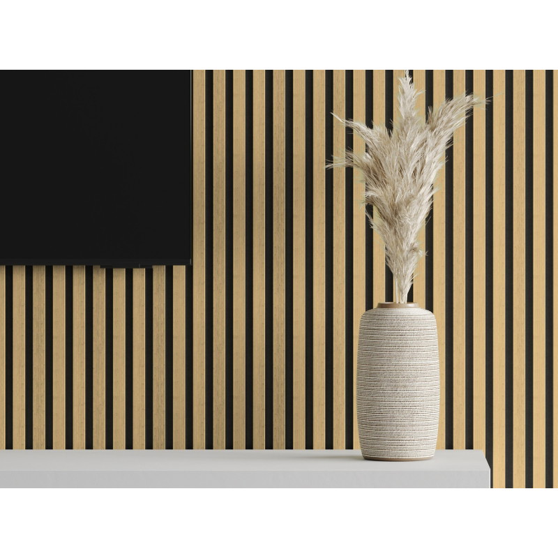 Mexen Lam-F acoustic wall slats 275 x 30 cm, felt 8 mm, technical veneer, Natural Bamboo - S105-275307-3015-011