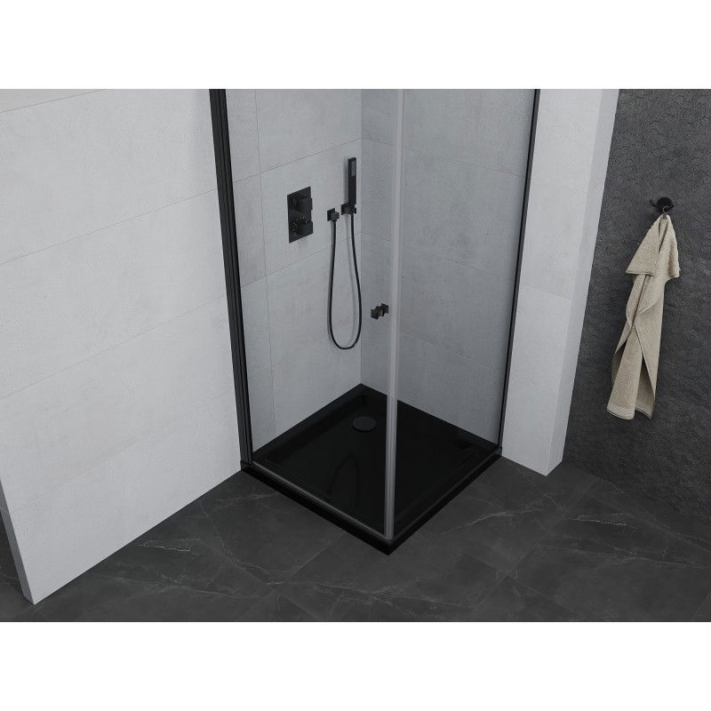 Mexen Pretoria swinging shower enclosure 100 x 100 cm, transparent, black + Flat tray, black - 852-100-100-70-00-4070B