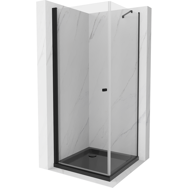 Mexen Pretoria hinged shower cubicle 100 x 100 cm, transparent, Black + shower tray Flat, Black - 852-100-100-70-00-4070B