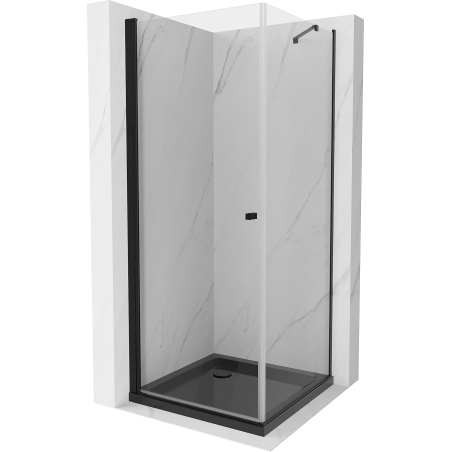 Mexen Pretoria swinging shower enclosure 100 x 100 cm, transparent, black + Flat tray, black - 852-100-100-70-00-4070B