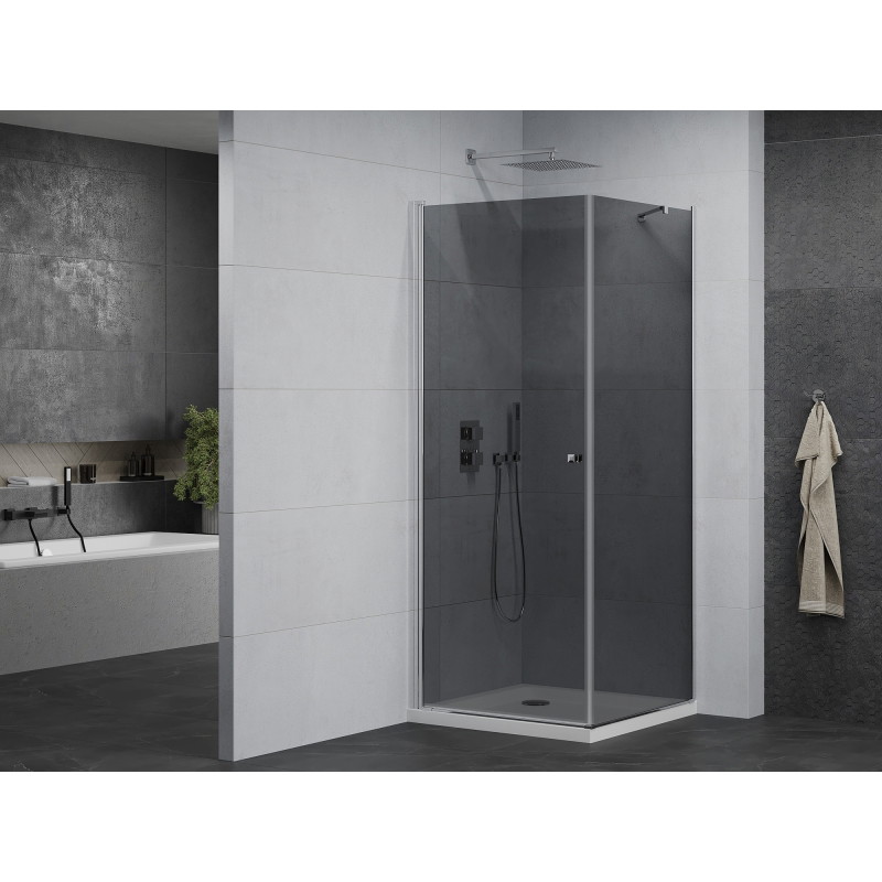 Mexen Pretoria pivot shower cabin 70 x 70 cm, graphite, chrome + Flat shower tray - 852-070-070-01-40-4010