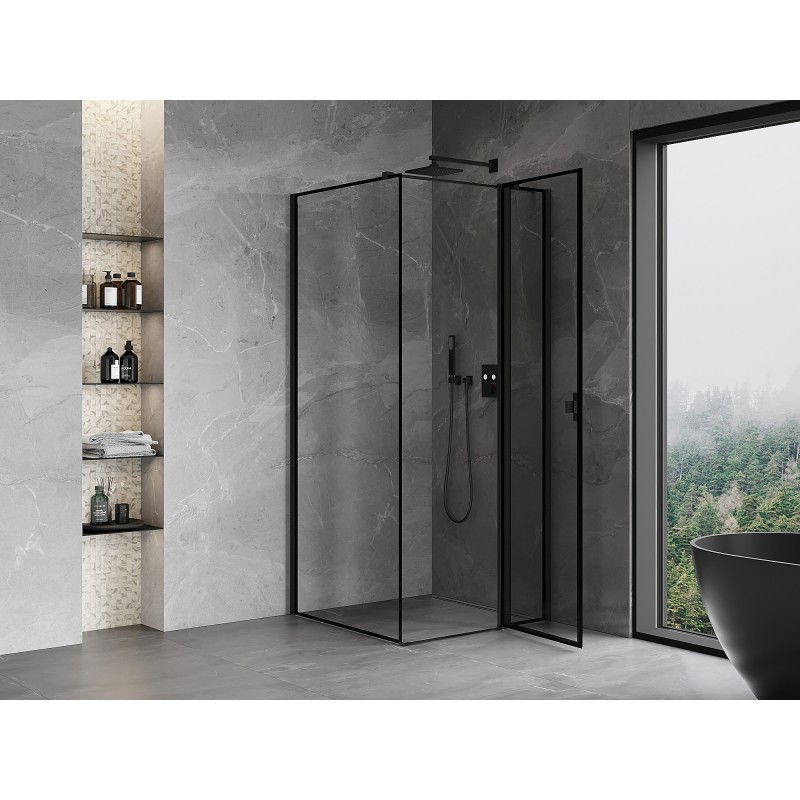 Mexen Mist T Right Hinged Shower Enclosure 75 x 75 cm, Black Frame, Black - 8A4T-075-075-70-70-P