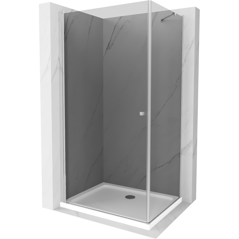 Mexen Pretoria hinged shower cubicle 80 x 110 cm, Graphite, Chrome + shower tray Flat - 852-080-110-01-40-4010