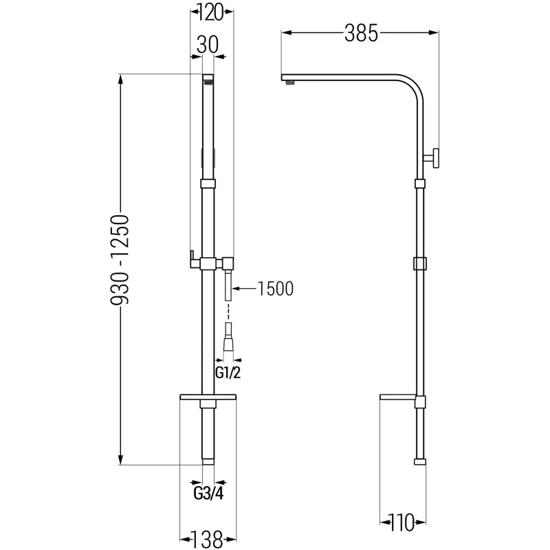 Mexen Q shower column, brushed gun gray - 79395-66