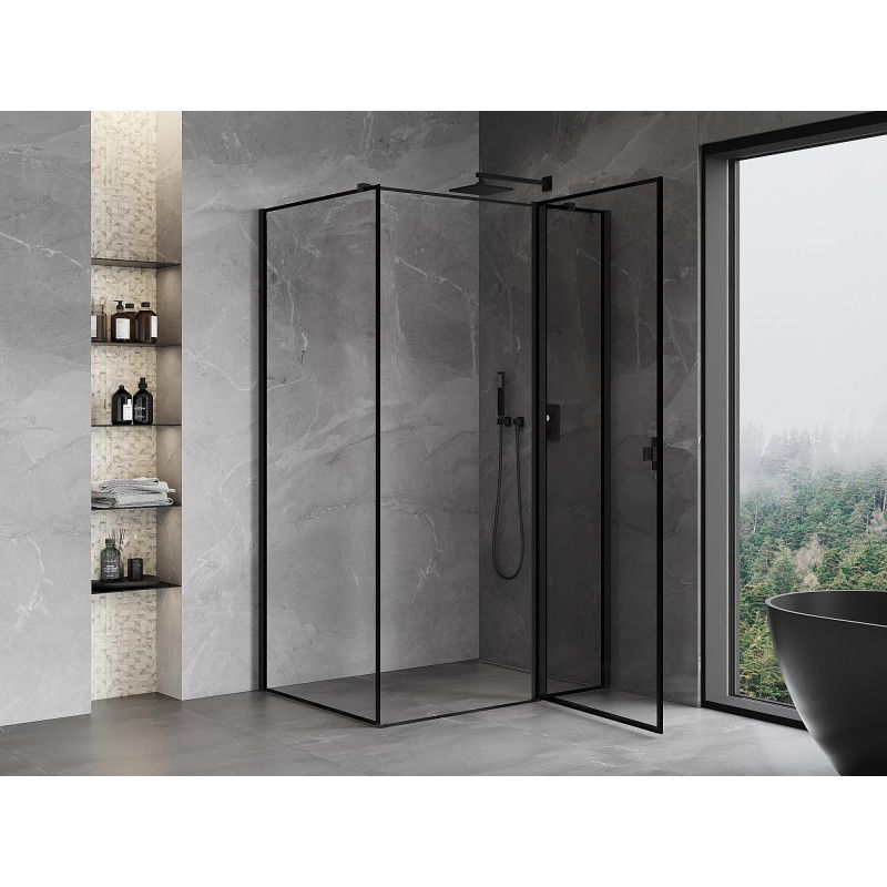 Mexen Mist T 110 x 100 cm Right Hinged Shower Enclosure, Black Frame, Black - 8A4T-110-100-70-70-P