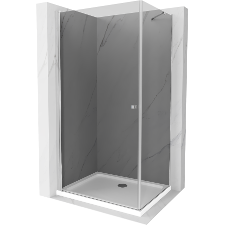 Mexen Pretoria 90 x 70 cm Hinged Shower Enclosure, Graphite, Chrome + Flat Tray - 852-090-070-01-40-4010