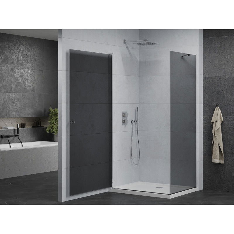 Mexen Pretoria Shower Enclosure Swing 90 x 70 cm, Graphite, Chrome + Flat Tray - 852-090-070-01-40-4010