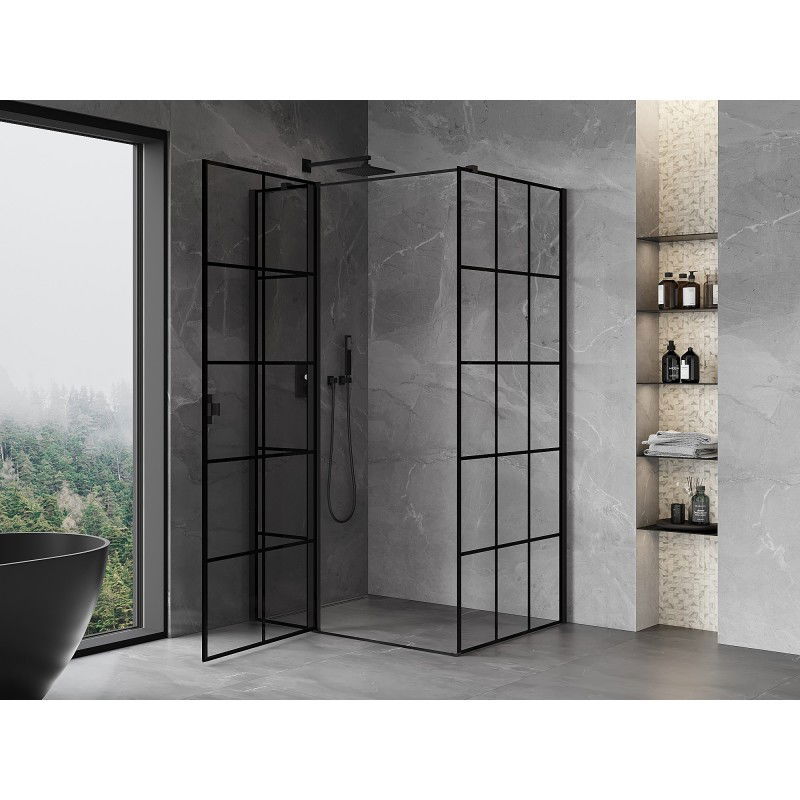 Mexen Mist T Left-Hand Hinged Shower Enclosure 95 x 80 cm, Black Grid, Black - 8A4T-095-080-70-77-L
