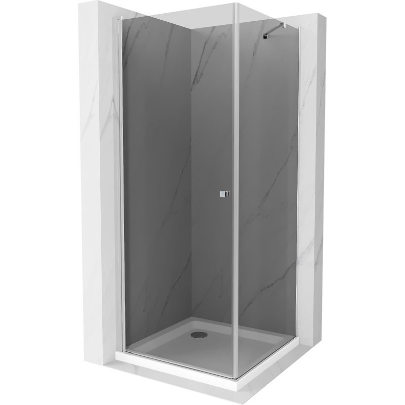 Mexen Pretoria hinged shower cubicle 80 x 80 cm, Graphite , Chrome + shower tray Flat - 852-080-080-01-40-4010