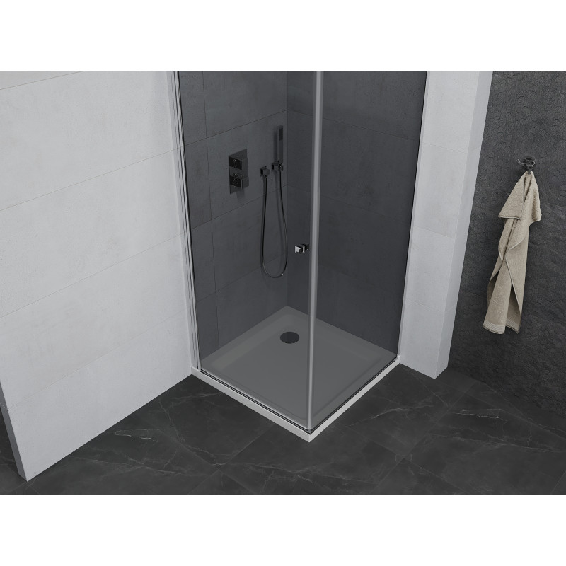 Mexen Pretoria 80 x 80 cm Hinged Shower Enclosure, Graphite, Chrome + Flat Tray - 852-080-080-01-40-4010