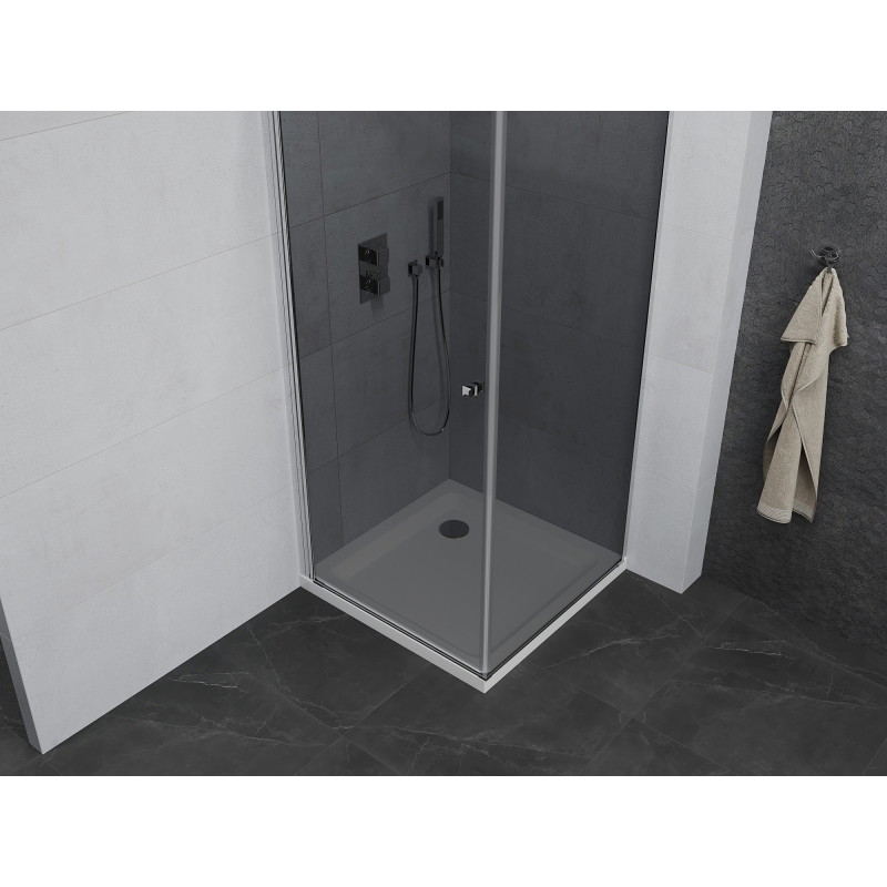 Mexen Pretoria hinged shower cabin 80 x 80 cm, graphite, chrome + Flat shower tray - 852-080-080-01-40-4010