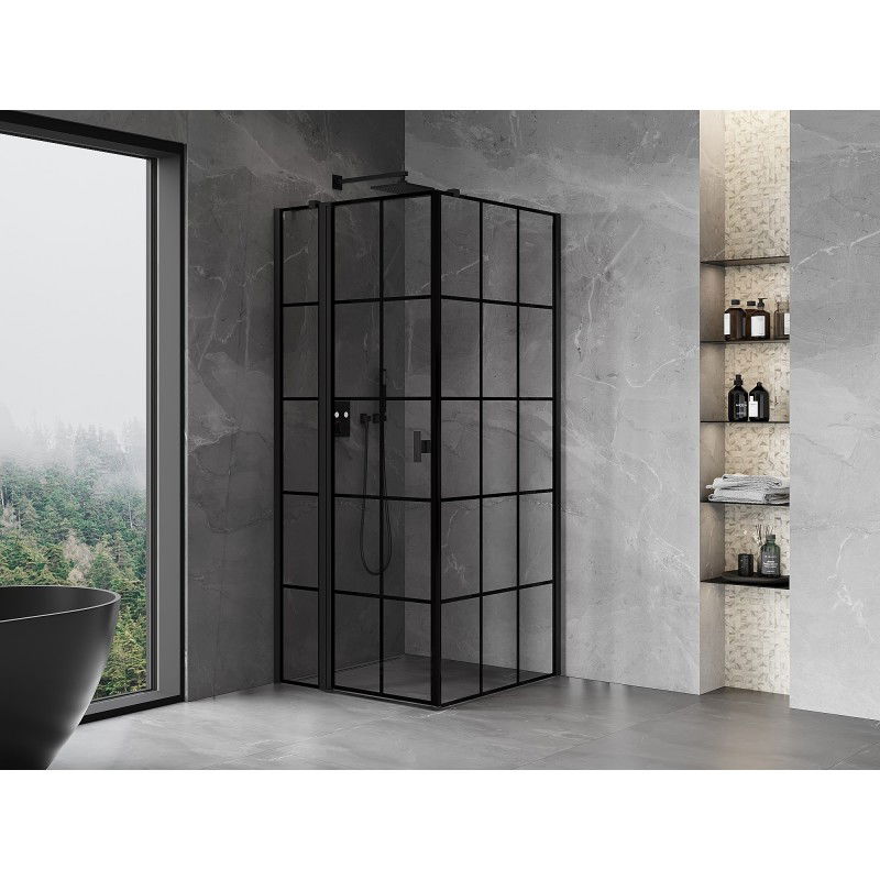 Mexen Mist T shower enclosure left hinged 95 x 95 cm, black grid, black - 8A4T-095-095-70-77-L