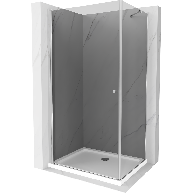 Mexen Pretoria hinged shower cubicle 90 x 80 cm, Graphite, Chrome + shower tray Flat - 852-090-080-01-40-4010