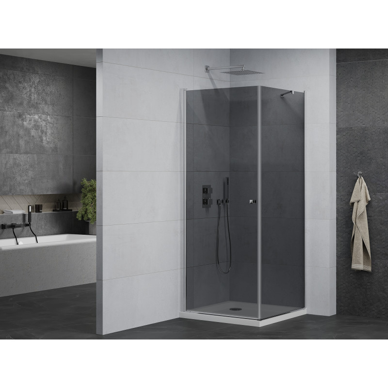 Mexen Pretoria pivot shower cabin 90 x 90 cm, graphite, chrome + Flat tray - 852-090-090-01-40-4010