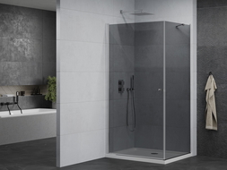 Mexen Pretoria hinged shower cubicle 90 x 100 cm, Graphite, Chrome + shower tray Flat - 852-090-100-01-40-4010