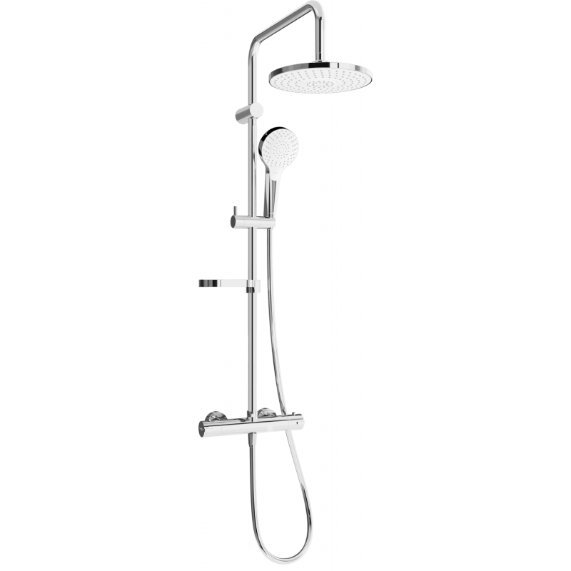 Mexen KX05 surface-mounted shower set with a rainmaker and thermostatic mixer tap, Chrome/White - 771500591-00