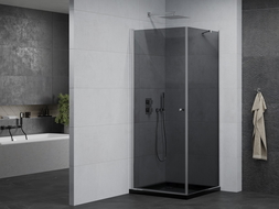 Mexen Pretoria hinged shower cabin 70 x 70 cm, graphite, chrome + Flat tray, black - 852-070-070-01-40-4070