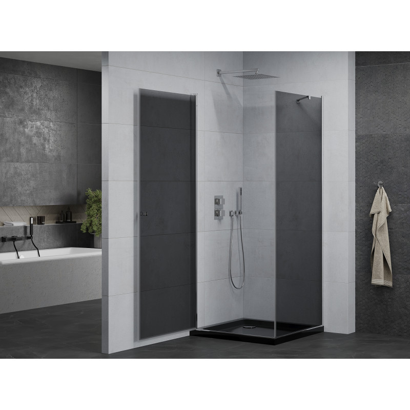Mexen Pretoria swing shower cabin 70 x 70 cm, graphite, chrome + Flat tray, black - 852-070-070-01-40-4070