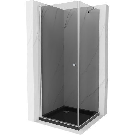Mexen Pretoria hinged shower cubicle 70 x 70 cm, Graphite , Chrome + shower tray Flat, Black - 852-070-070-01-40-4070