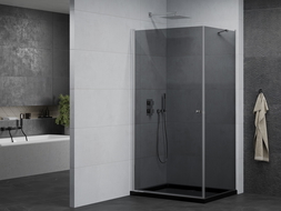 Mexen Pretoria hinged shower cubicle 70 x 80 cm, Graphite, Chrome + shower tray Flat, Black - 852-070-080-01-40-4070