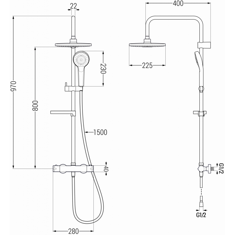 Mexen KX05 surface-mounted shower set with showerhead and thermostatic faucet, white - 771500591-20