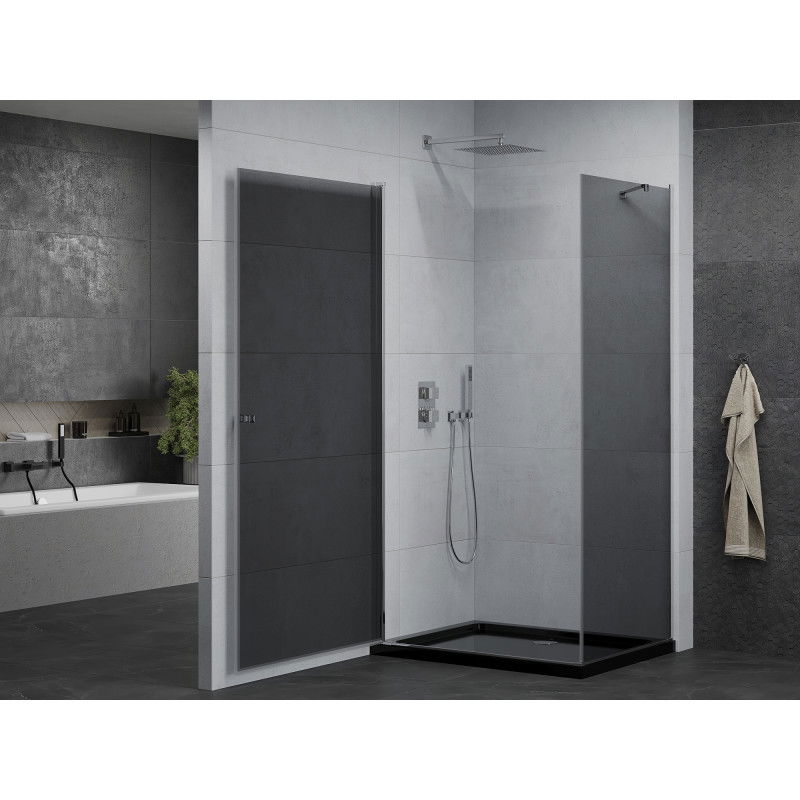 Mexen Pretoria Hinged Shower Enclosure 70 x 100 cm, Graphite, Chrome + Flat Tray, Black - 852-070-100-01-40-4070
