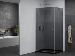 Mexen Pretoria swing shower enclosure 70 x 100 cm, graphite, chrome + Flat tray, black - 852-070-100-01-40-4070