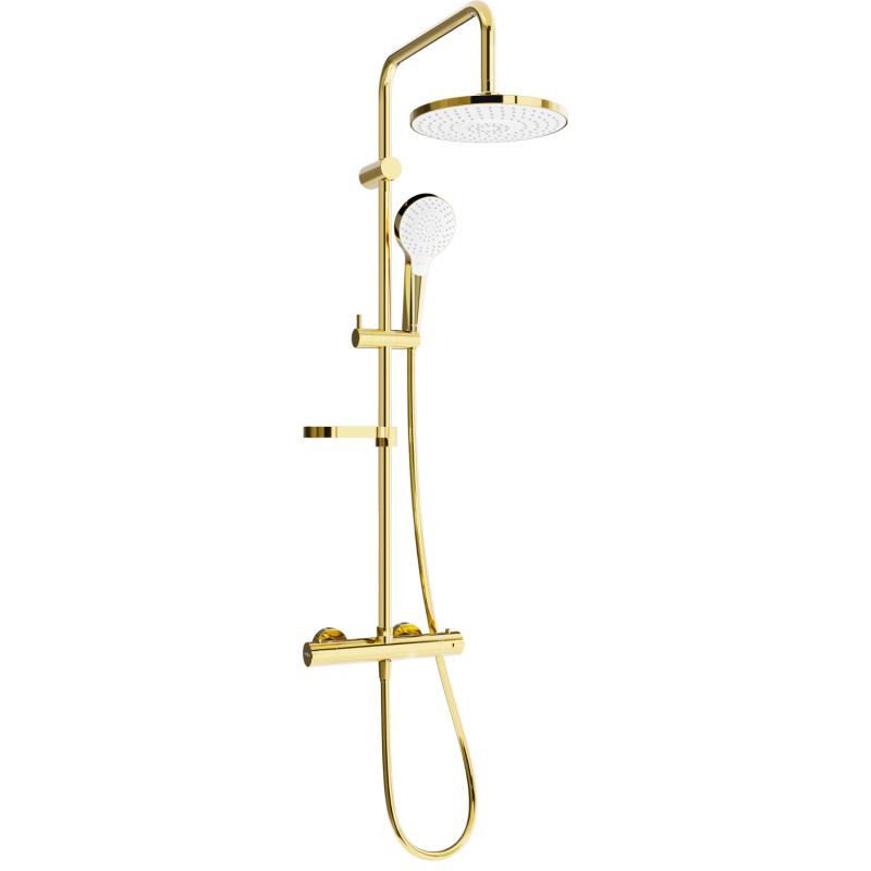Mexen KX05 exposed shower set with rain shower and thermostatic mixer, gold/white - 771500591-50