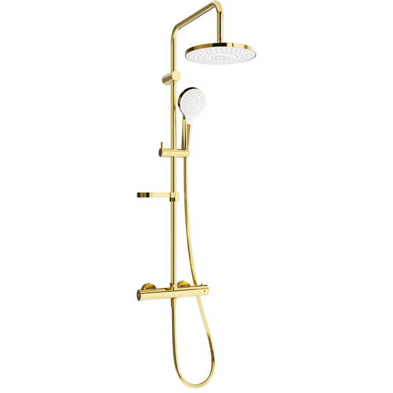 Mexen KX05 shower set with rain shower head and thermostatic battery, gold/white - 771500591-50