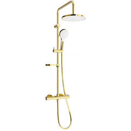 Mexen KX05 surface-mounted shower set with a rainmaker and thermostatic mixer tap, Gold/White - 771500591-50