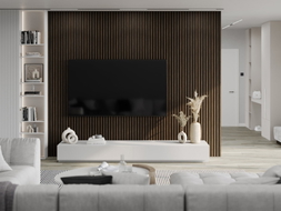 Mexen Lam-F acoustic wall lamella sample, 8 mm felt, technical veneer, Charred Walnut - S105-024-S