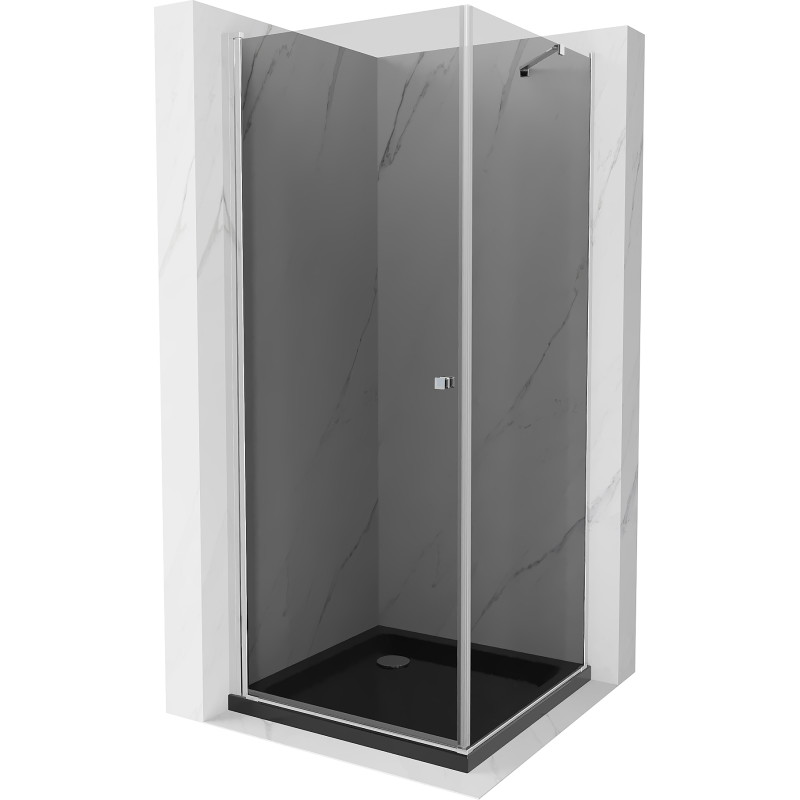 Mexen Pretoria swing shower enclosure 80 x 80 cm, graphite, chrome + Flat tray, black - 852-080-080-01-40-4070