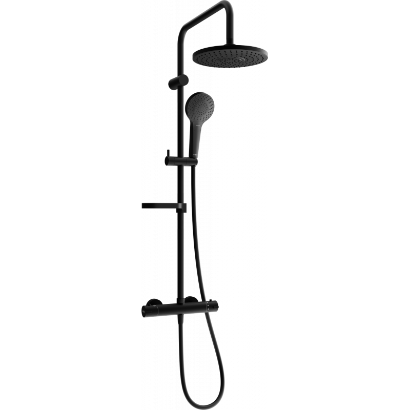 Mexen KX05 surface-mounted shower set with a rainmaker and thermostatic mixer tap, Black - 771500591-70