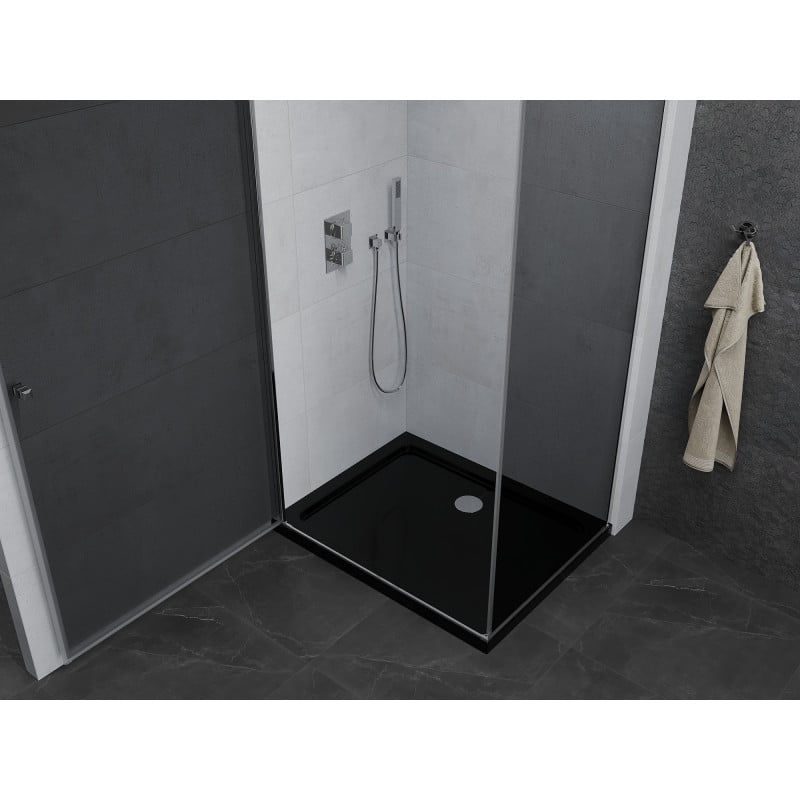 Mexen Pretoria Hinged Shower Enclosure 80 x 100 cm, Graphite, Chrome + Flat Shower Tray, Black - 852-080-100-01-40-4070