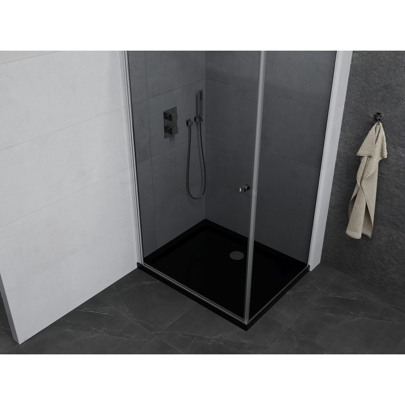 Mexen Pretoria hinged shower cabin 80 x 100 cm, graphite, chrome + Flat base, black - 852-080-100-01-40-4070