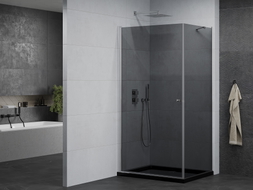 Mexen Pretoria hinged shower cabin 80 x 100 cm, graphite, chrome + Flat base, black - 852-080-100-01-40-4070
