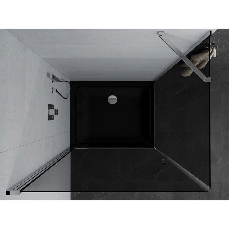Mexen Pretoria Hinged Shower Enclosure 80 x 100 cm, Graphite, Chrome + Flat Shower Tray, Black - 852-080-100-01-40-4070