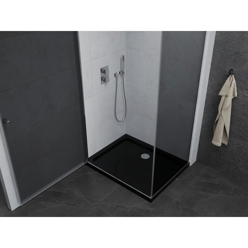 Mexen Pretoria Hinged Shower Enclosure 80 x 120 cm, Graphite, Chrome + Flat Tray, Black - 852-080-120-01-40-4070