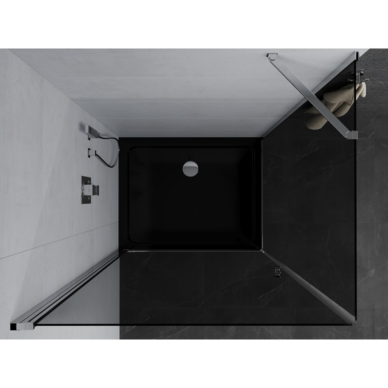 Mexen Pretoria hinged shower cabin 90 x 80 cm, graphite, chrome + Flat tray, black - 852-090-080-01-40-4070