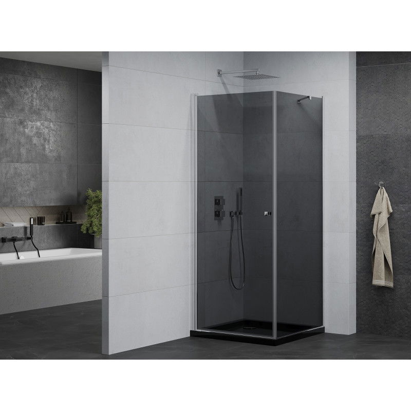 Mexen Pretoria 90 x 90 cm Pivot Shower Enclosure, Graphite, Chrome + Flat Tray, Black - 852-090-090-01-40-4070