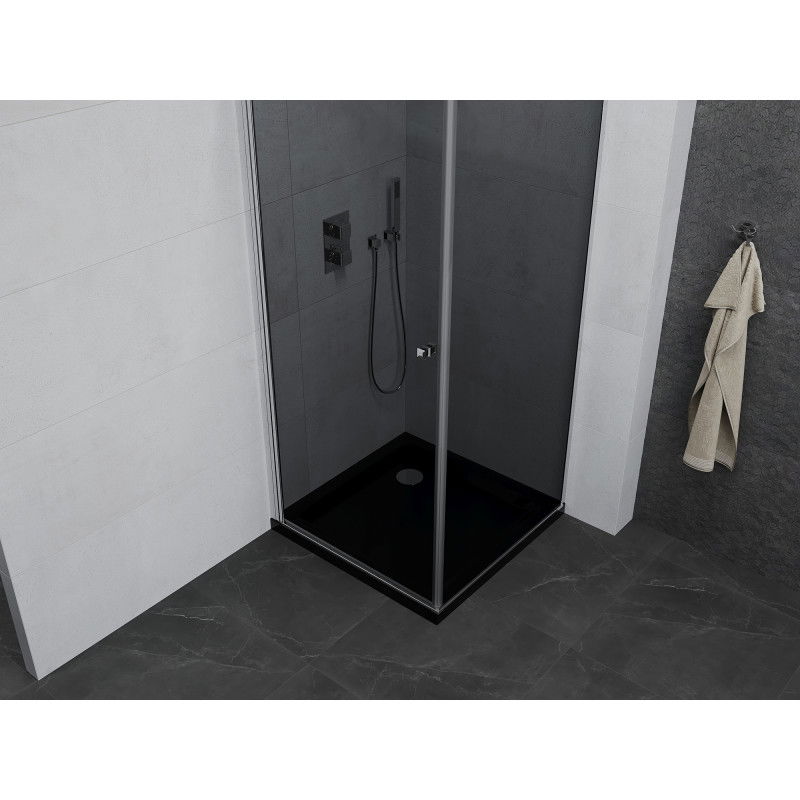 Mexen Pretoria 90 x 90 cm Pivot Shower Enclosure, Graphite, Chrome + Flat Tray, Black - 852-090-090-01-40-4070