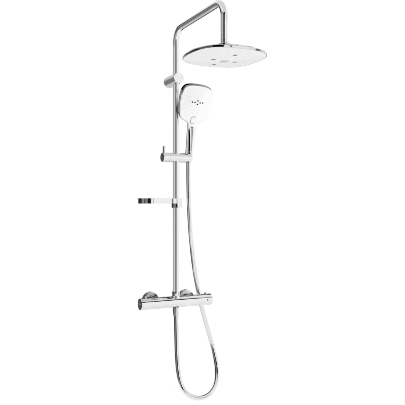 Mexen KX17 exposed shower set with rain shower head and thermostatic mixer, chrome/white - 771501791-02