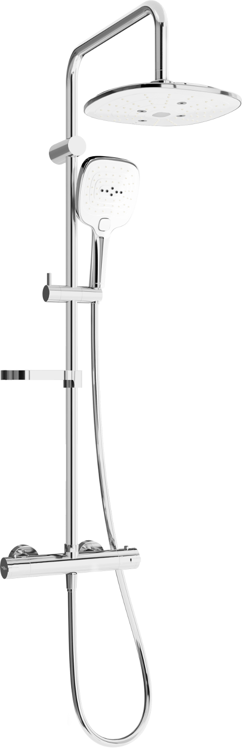Mexen KX17 surface-mounted shower set with a rainmaker and thermostatic mixer tap, Chrome/White - 771501791-02