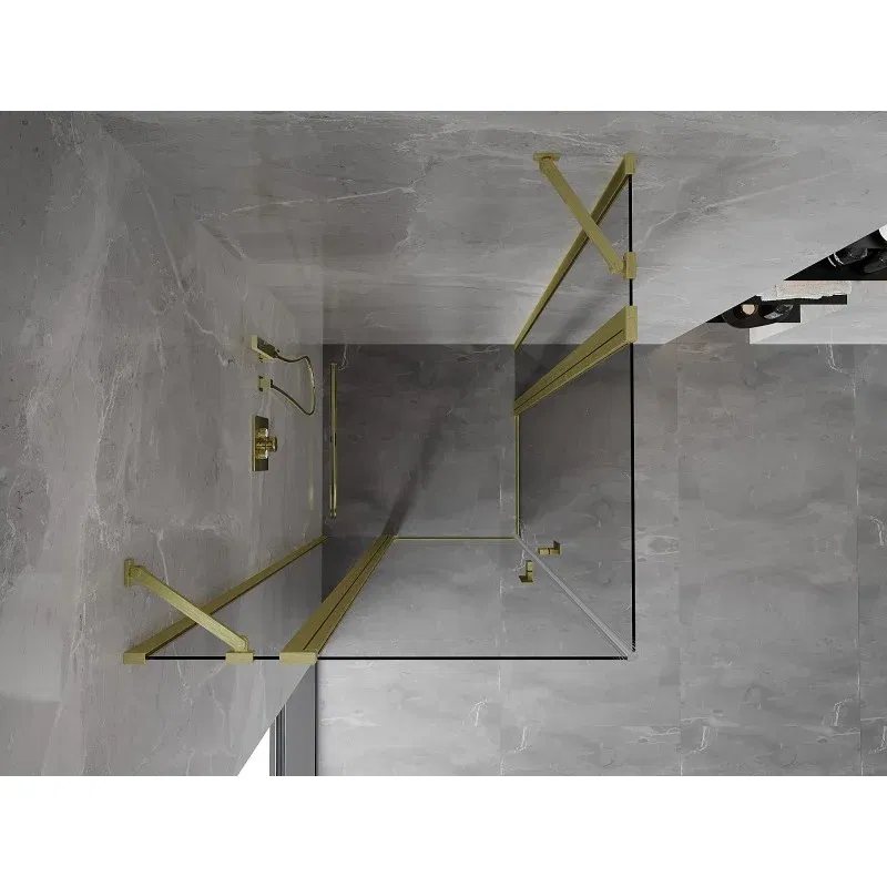 Mexen Mist Duo 70 x 70 cm Hinged Shower Enclosure, Transparent, Brushed Gold - 8A4-070-070-55-00