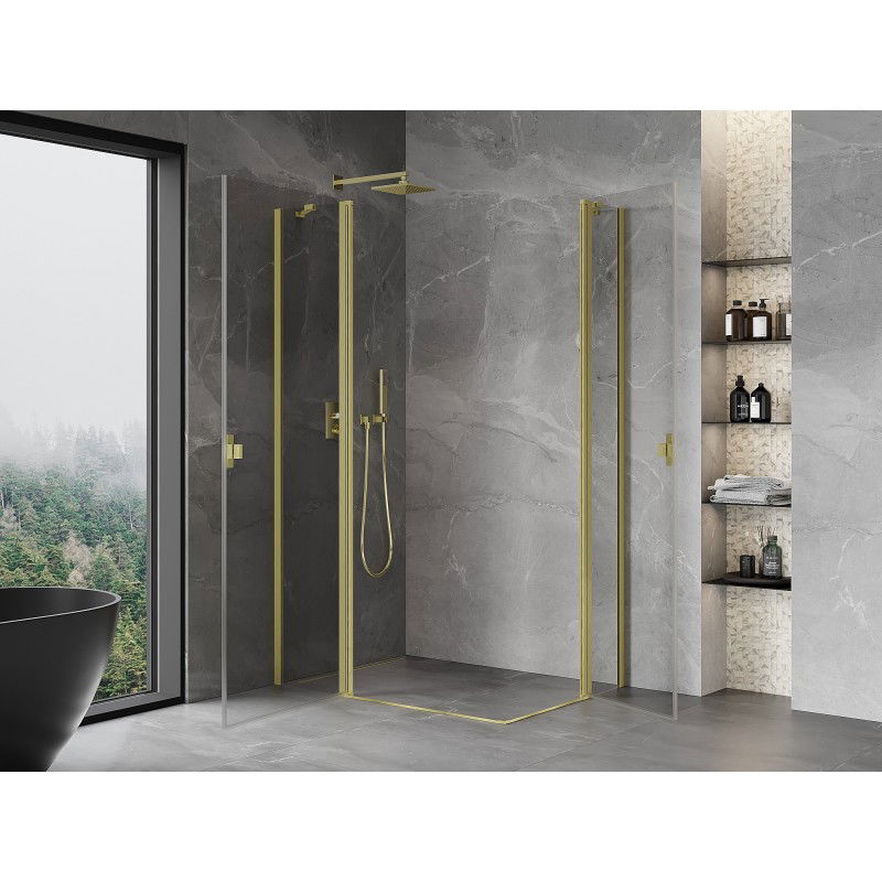 Mexen Mist Duo hinged shower cabin 95 x 75 cm, transparent, brushed gold - 8A4-095-075-55-00