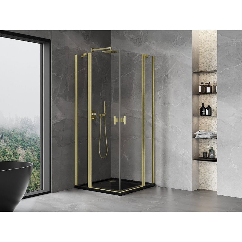 Mexen Mist Duo Hinged Shower Enclosure 85 x 85 cm, Transparent, Brushed Gold - 8A4-085-085-55-00
