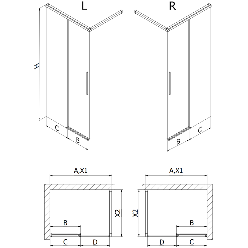 Mexen Rox Walk-in Shower Wall Left 75 x 200 cm, Black Frame 8 mm, Black - 8C2-075-003-70-70-L