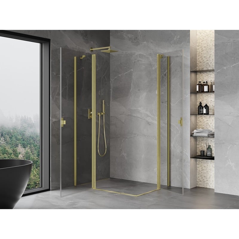Mexen Mist Duo 115 x 90 cm Hinged Shower Enclosure, Transparent, Brushed Gold - 8A4-115-090-55-00