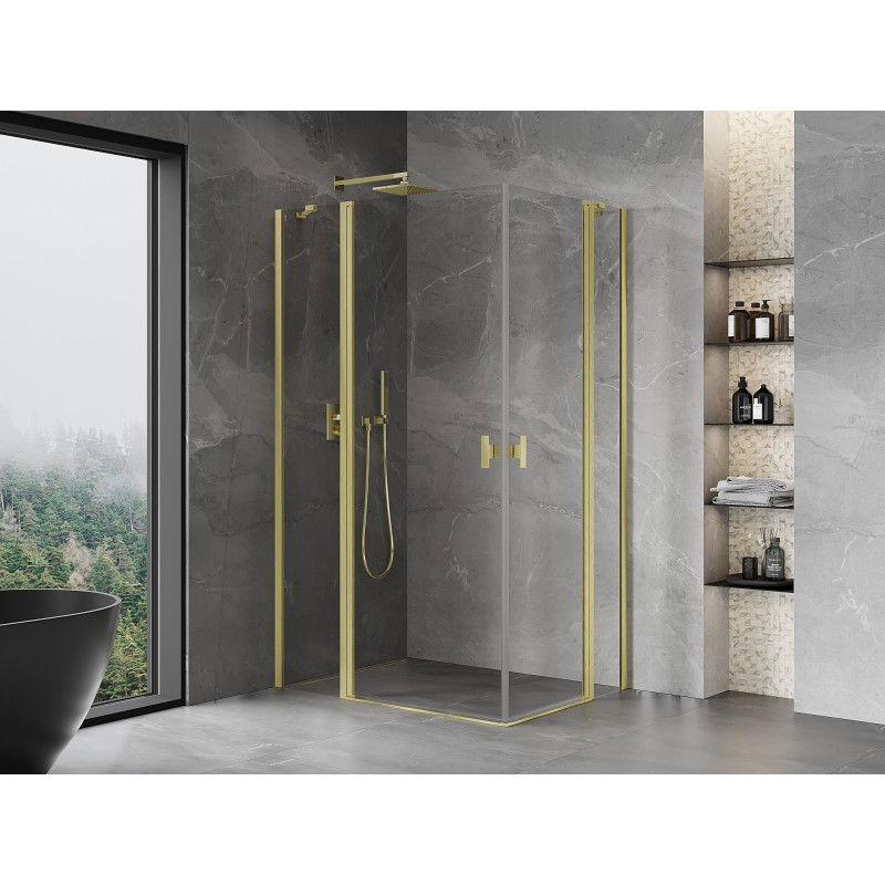 Mexen Mist Duo Hinged Shower Enclosure 100 x 95 cm, Transparent, Brushed Gold - 8A4-100-095-55-00